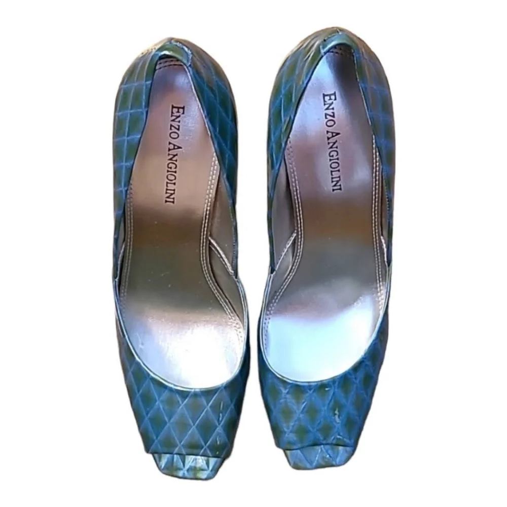 Enzo Angliolini Size 8 Green and Blue Peep Toe Heels